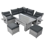 Canapé d'angle d'extérieur en rotin avec table réglable et fauteuils inclinables