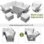 Canapé d'angle d'extérieur en rotin avec table réglable et fauteuils inclinables