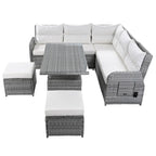 Canapé d'angle d'extérieur en rotin avec table réglable et fauteuils inclinables