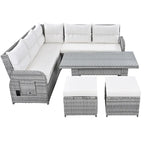Canapé d'angle d'extérieur en rotin avec table réglable et fauteuils inclinables