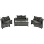 8-Piece Outdoor Patio Wicker Half-Moon Sectional Sofa Set with Rectangular Coffee Table