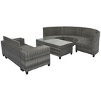 8-Piece Outdoor Patio Wicker Half-Moon Sectional Sofa Set with Rectangular Coffee Table