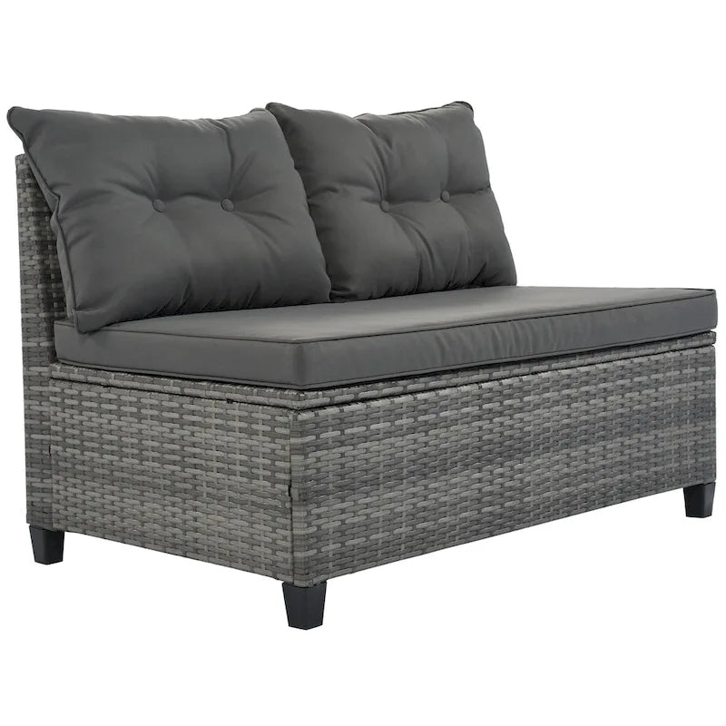 8-Piece Outdoor Patio Wicker Half-Moon Sectional Sofa Set with Rectangular Coffee Table