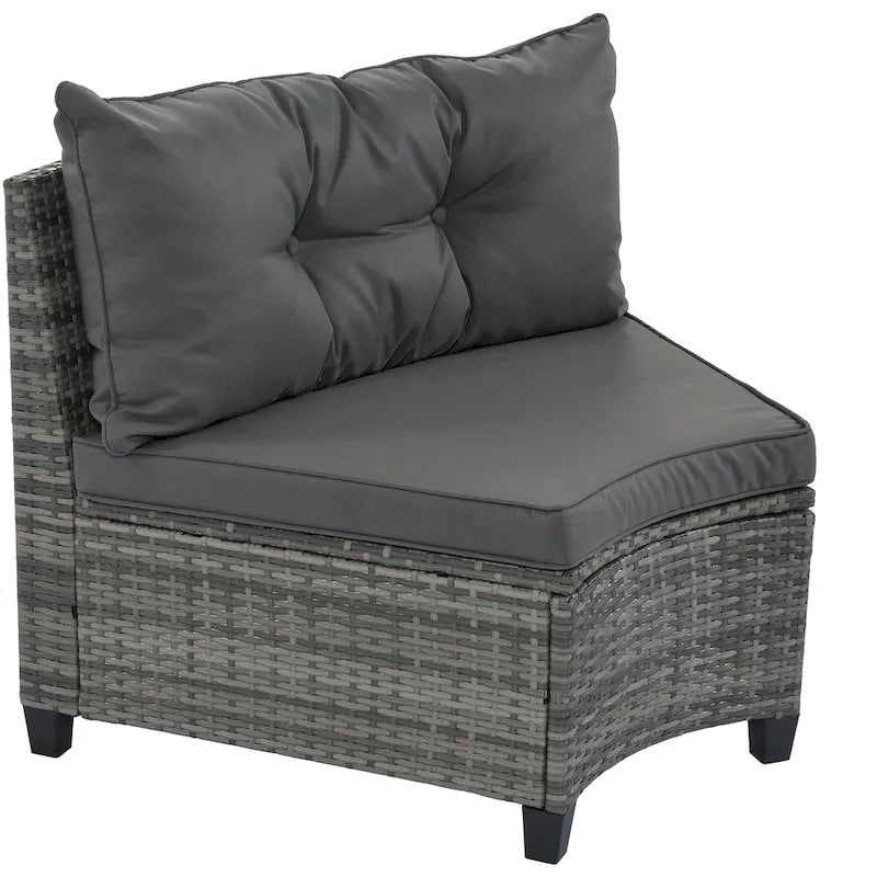8-Piece Outdoor Patio Wicker Half-Moon Sectional Sofa Set with Rectangular Coffee Table