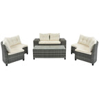 8-Piece Outdoor Patio Wicker Half-Moon Sectional Sofa Set with Rectangular Coffee Table