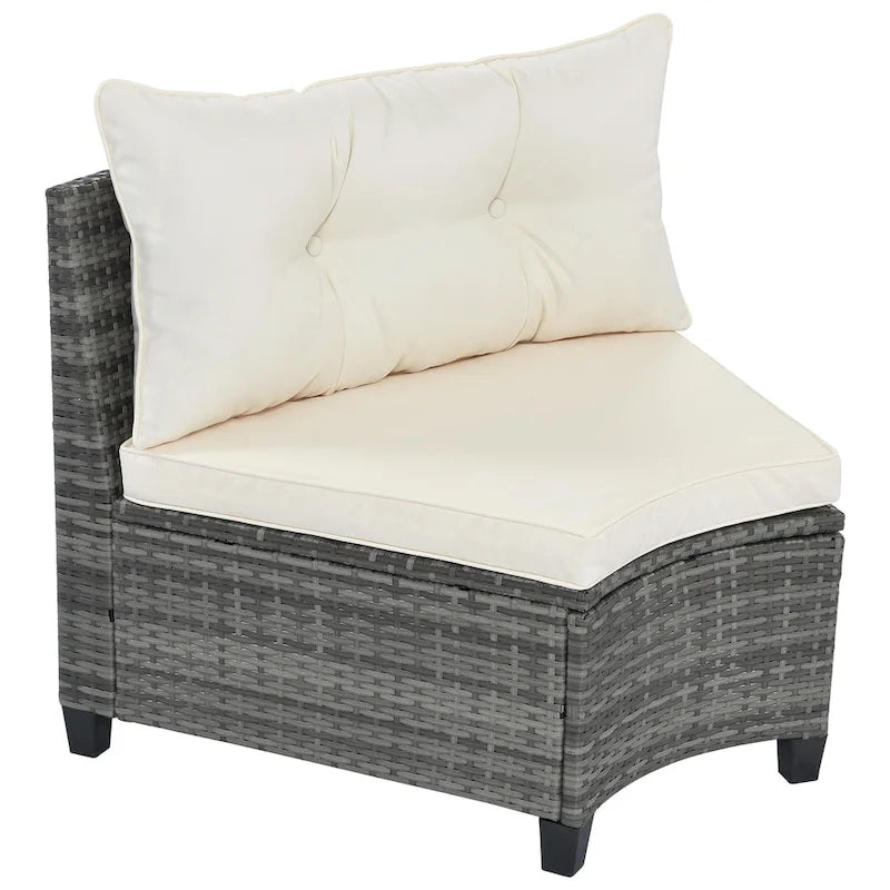 8-Piece Outdoor Patio Wicker Half-Moon Sectional Sofa Set with Rectangular Coffee Table