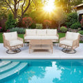 4-Pieces Outdoor Rattan Conversation Sofa Set with Swivel Chairs and Coffee Table
