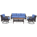 4-Pieces Outdoor Rattan Conversation Sofa Set with Swivel Chairs and Coffee Table