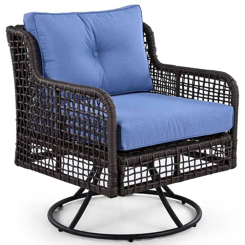 4-Pieces Outdoor Rattan Conversation Sofa Set with Swivel Chairs and Coffee Table