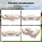 Ensemble de conversation en rotin d'extérieur 4 pièces avec fauteuils pivotants et table basse