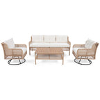 Ensemble de conversation en rotin d'extérieur 4 pièces avec fauteuils pivotants et table basse