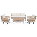 4-Pieces Outdoor Rattan Conversation Sofa Set with Swivel Chairs and Coffee Table