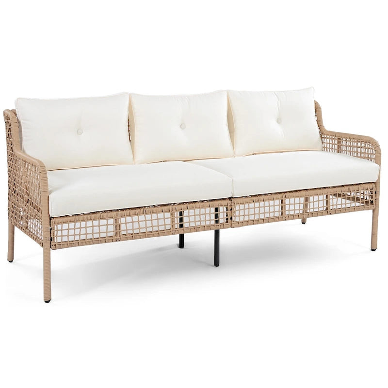 Ensemble de conversation en rotin d'extérieur 4 pièces avec fauteuils pivotants et table basse