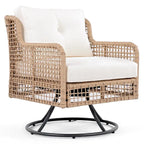 Ensemble de conversation en rotin d'extérieur 4 pièces avec fauteuils pivotants et table basse