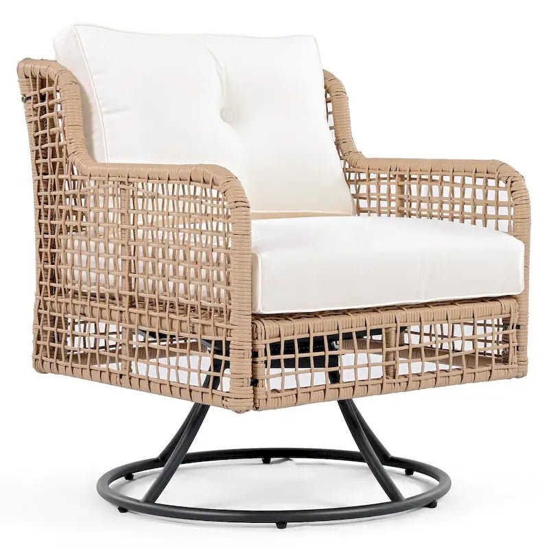 Ensemble de conversation en rotin d'extérieur 4 pièces avec fauteuils pivotants et table basse