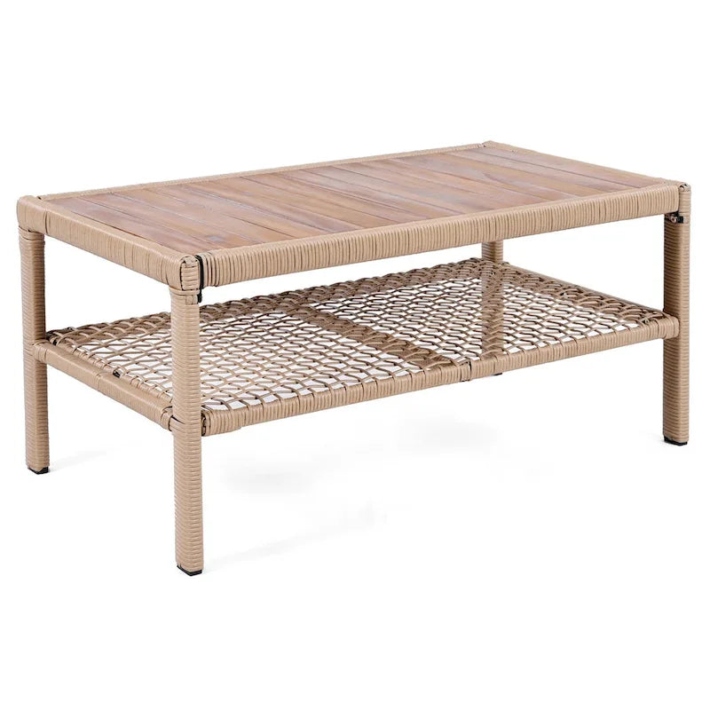 Ensemble de conversation en rotin d'extérieur 4 pièces avec fauteuils pivotants et table basse