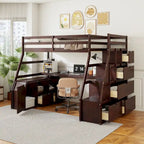 Lit mezzanine en pin avec bureau et rangements