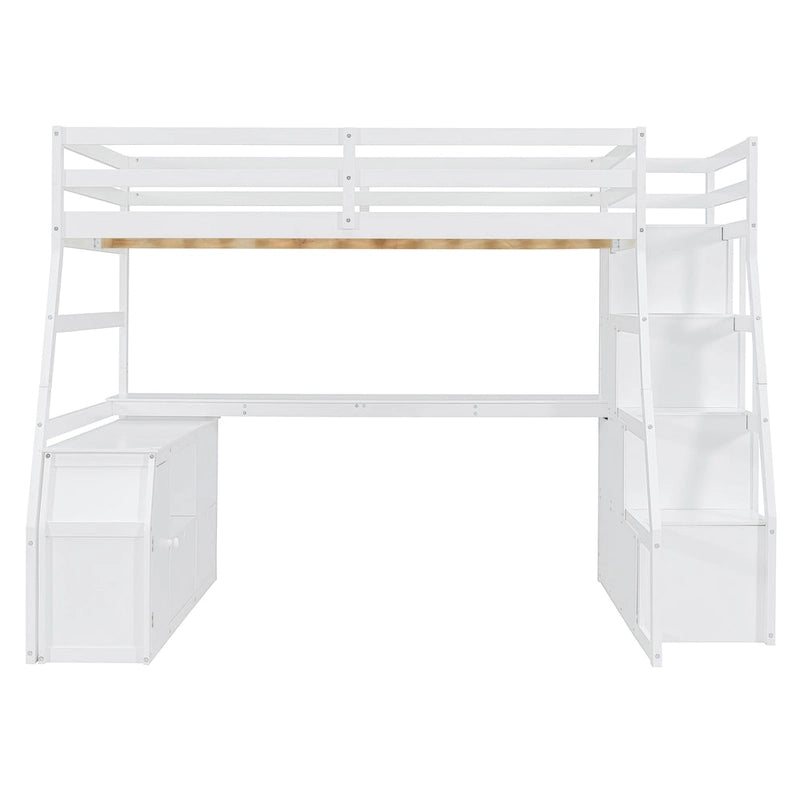 Full Pine Loft Bed with Desk and Storage