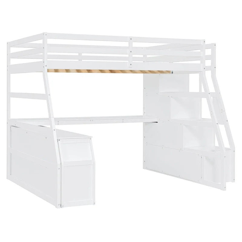 Lit mezzanine en pin avec bureau et rangements