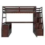 Lit mezzanine en pin avec bureau et rangements
