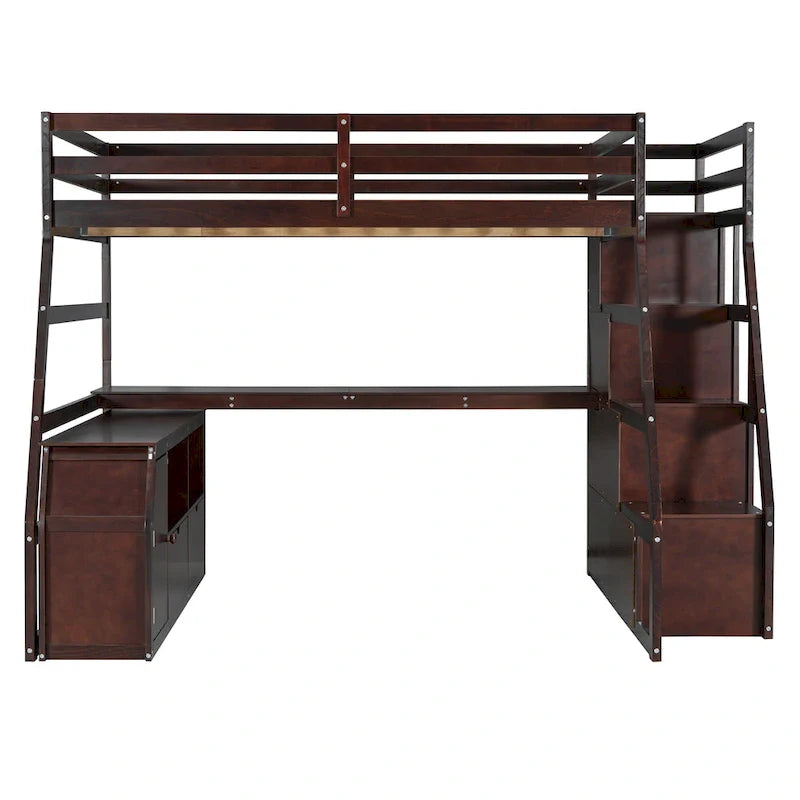 Lit mezzanine en pin avec bureau et rangements