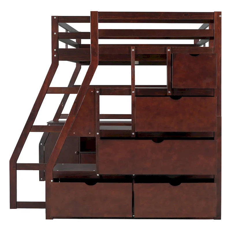 Lit mezzanine en pin avec bureau et rangements