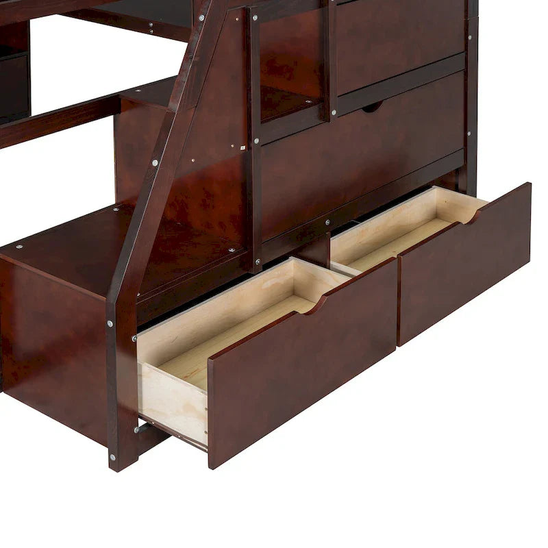 Lit mezzanine en pin avec bureau et rangements