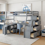 Lit mezzanine en pin avec bureau et rangements