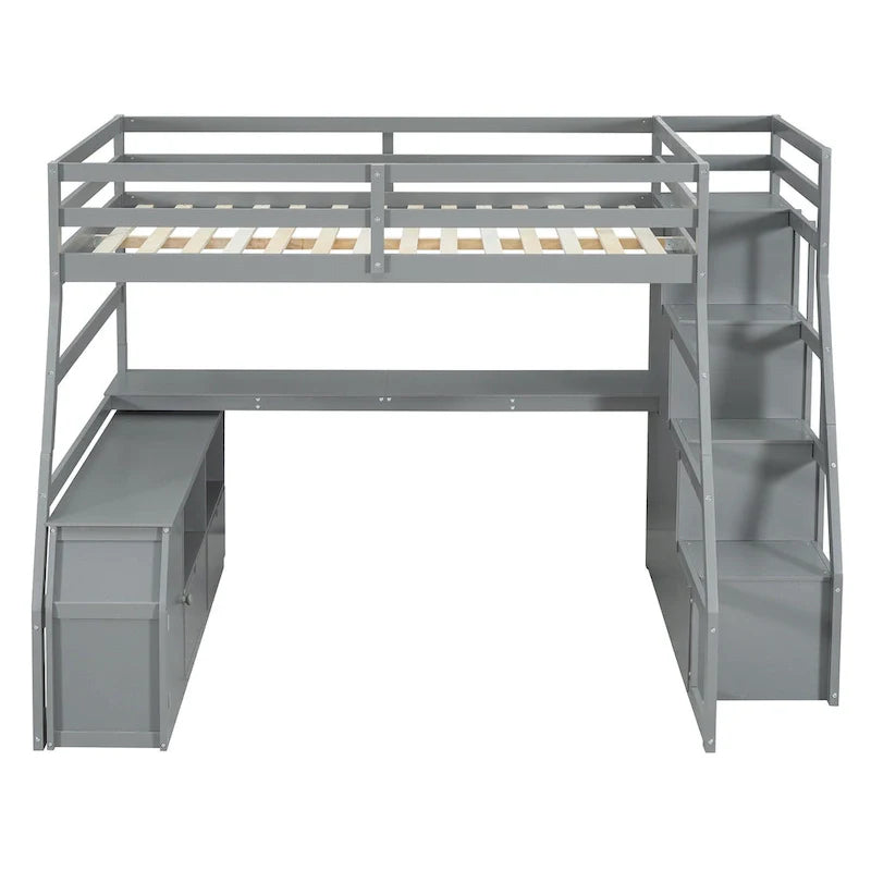 Lit mezzanine en pin avec bureau et rangements
