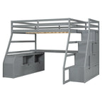 Lit mezzanine en pin avec bureau et rangements