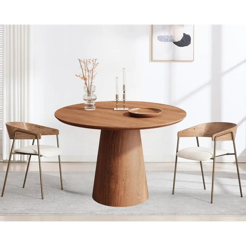 Table de salle à manger ronde pour 4-6 personnes, en bois naturel avec piétement conique en bois, table à manger rustique et minimaliste