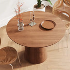 Table de salle à manger ronde pour 4-6 personnes, en bois naturel avec piétement conique en bois, table à manger rustique et minimaliste