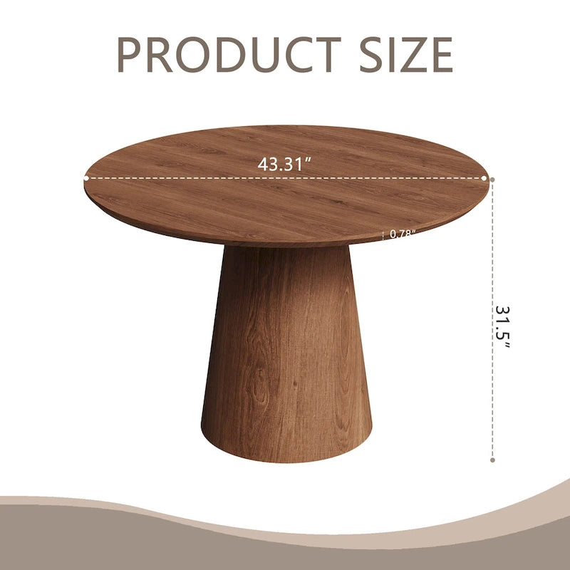 Table de salle à manger ronde pour 4-6 personnes, en bois naturel avec piétement conique en bois, table à manger rustique et minimaliste