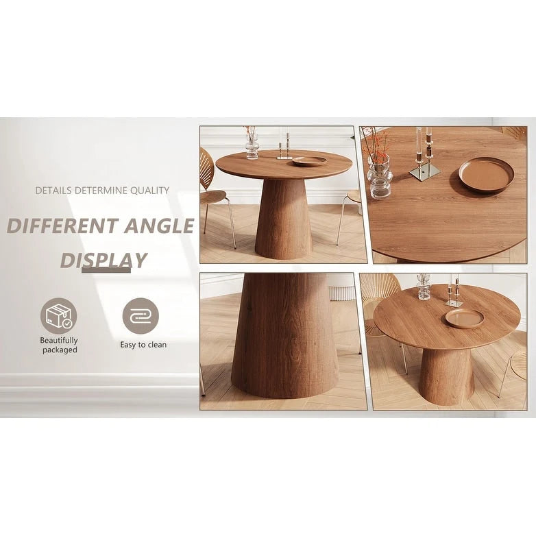 Table de salle à manger ronde pour 4-6 personnes, en bois naturel avec piétement conique en bois, table à manger rustique et minimaliste