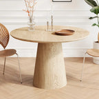 Table de salle à manger ronde pour 4-6 personnes, en bois naturel avec piétement conique en bois, table à manger rustique et minimaliste
