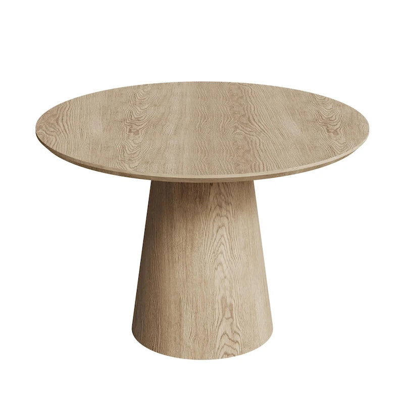 Table de salle à manger ronde pour 4-6 personnes, en bois naturel avec piétement conique en bois, table à manger rustique et minimaliste