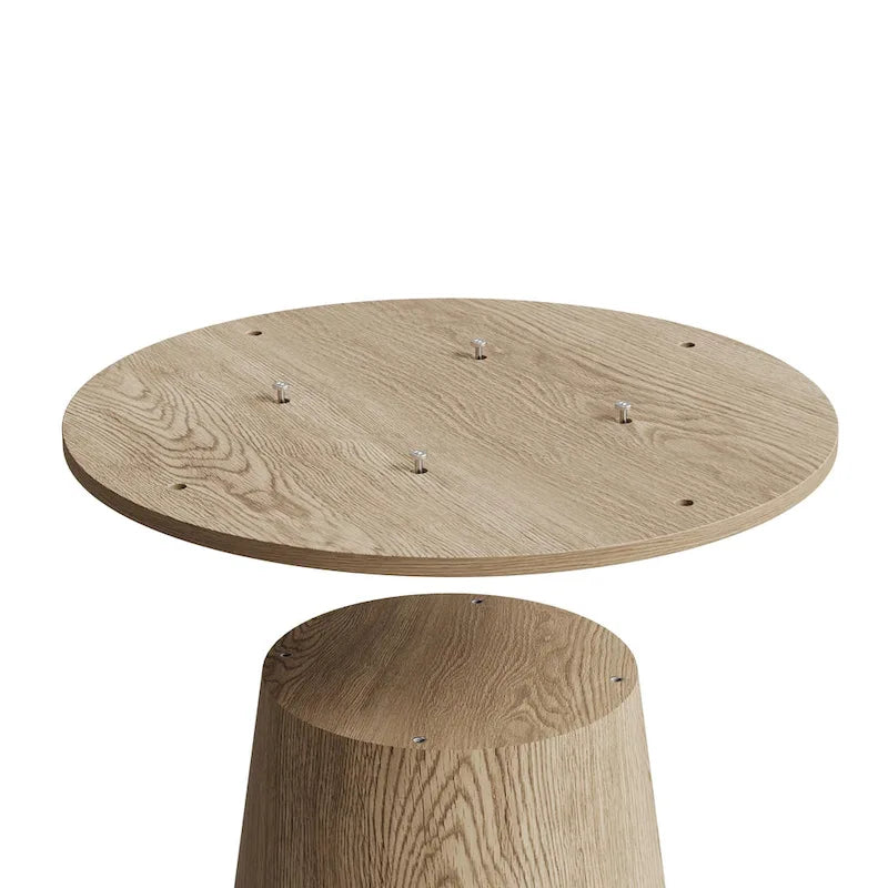 Table de salle à manger ronde pour 4-6 personnes, en bois naturel avec piétement conique en bois, table à manger rustique et minimaliste