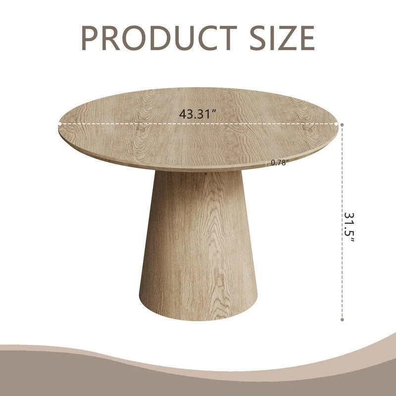 Table de salle à manger ronde pour 4-6 personnes, en bois naturel avec piétement conique en bois, table à manger rustique et minimaliste