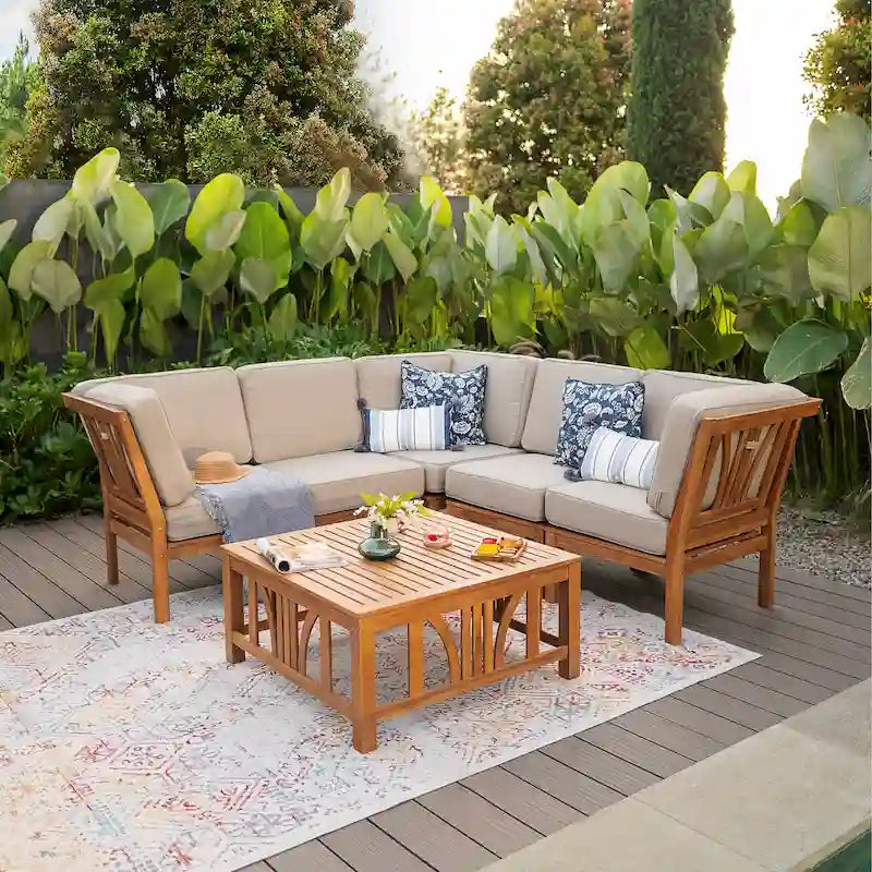 Cambridge Casual Lowell 6-piece Teak Patio Sectional Set with Cushion
