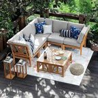 Ensemble sectionnel de patio en teck Cambridge Casual Lowell 6 pièces avec coussins