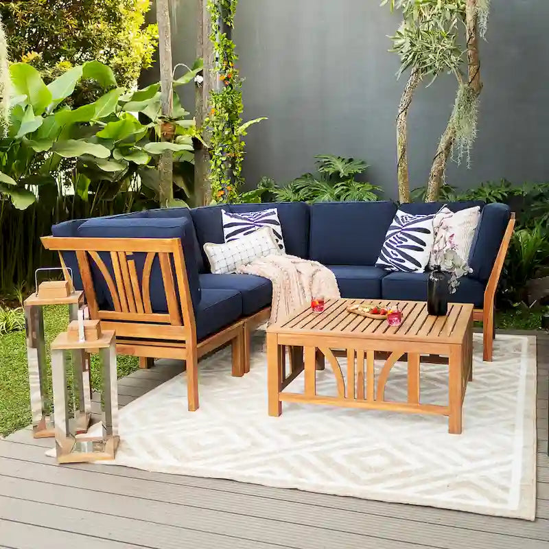 Cambridge Casual Lowell 6-piece Teak Patio Sectional Set with Cushion