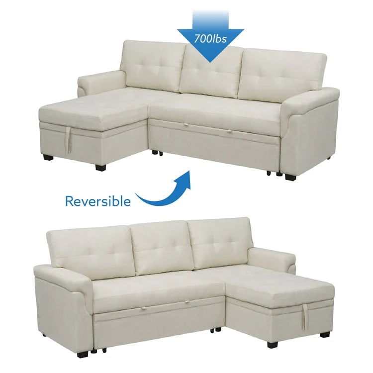 Canapé d'angle réversible avec lit gigogne, méridienne de rangement, pieds durables,