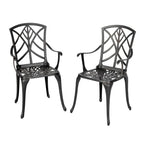 Ensemble de 2 chaises de patio extérieures, en aluminium coulé, noir avec bordure dorée