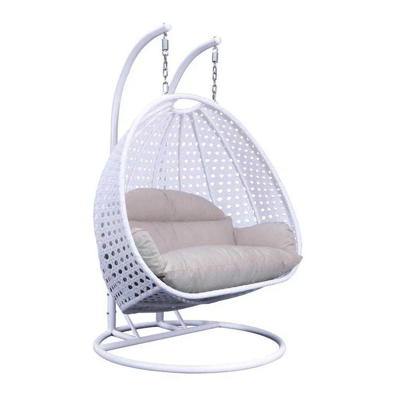LeisureMod Fauteuil suspendu œuf 2 places avec support - Balançoire / hamac de patio en rotin osier pour extérieur/intérieur avec coussins