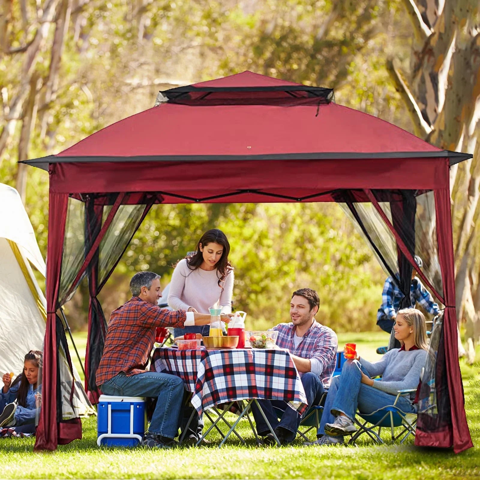 Cozywor Tonnelle escamotable en acier de 3,35 m x 3,35 m avec moustiquaire