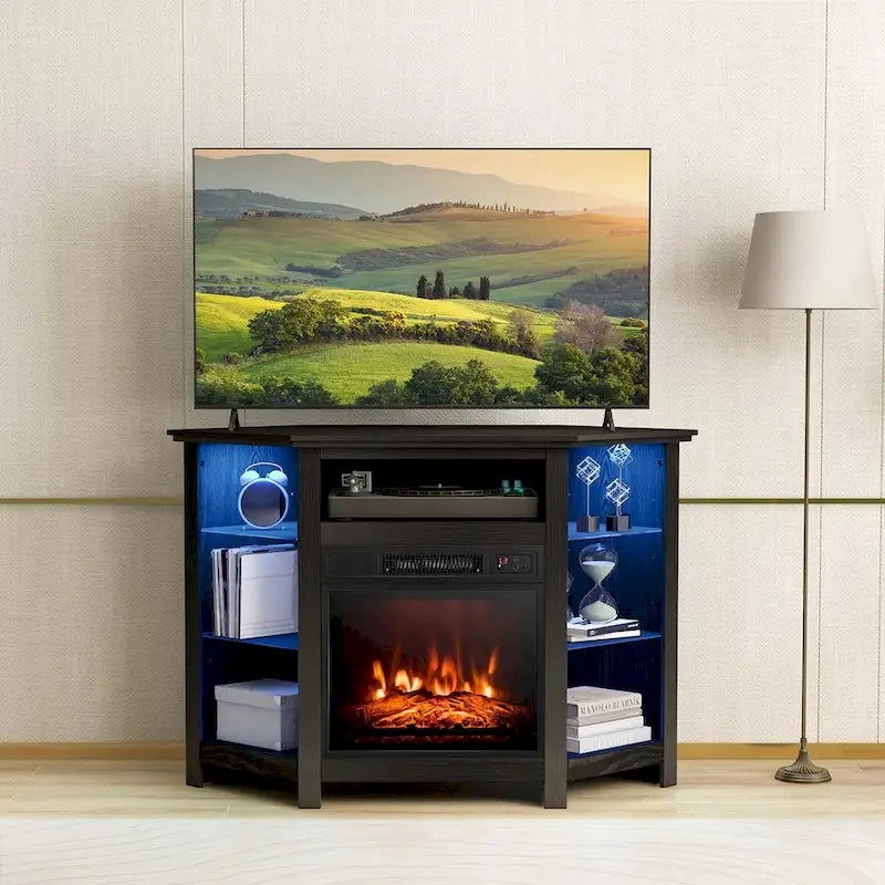 Meuble TV cheminée Costway avec lumières LED et cheminée électrique 18 pouces pour - Voir détails