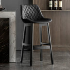 Tabourets de bar en similicuir Mid-Century Modern avec pieds en bois