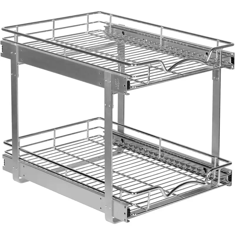 Organisateur de placard coulissant à 2 niveaux en métal robuste avec garantie limitée à vie - Fini chrome antirouille