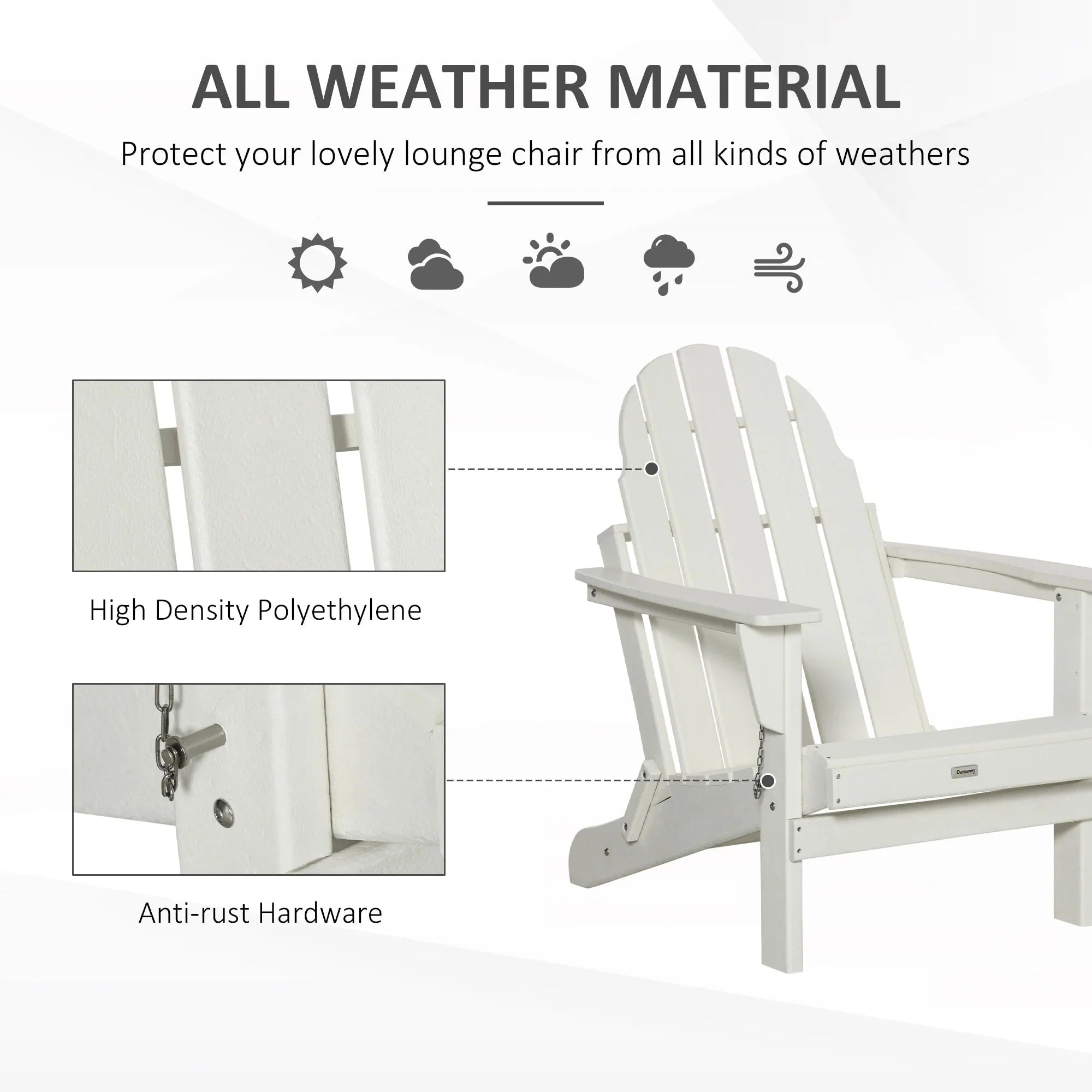 Chaise Outsunny Adirondack Pliante, Chaises de Plage Longues en Plastique HDPE Tout Temps pour Patio, Terrasse et Mobilier de Jardin