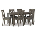 Ensemble de salle à manger 7 pièces, chaises à dossier ajouré, bois gris foncé, polyester
